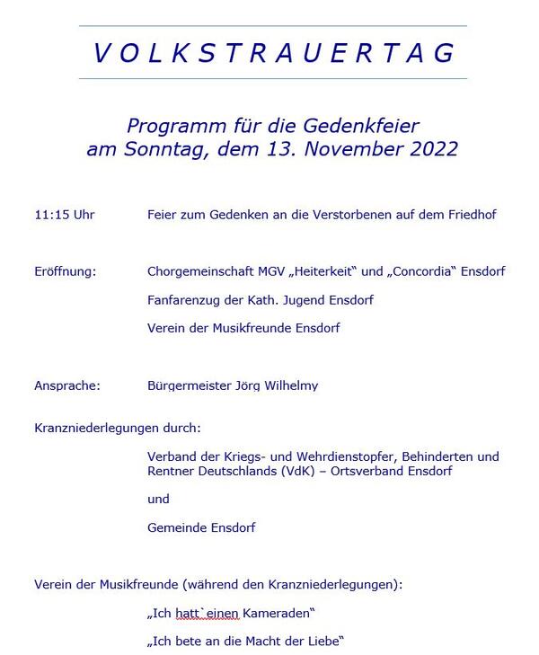 Programm Volkstrauertag