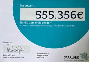 Bedarfszuweisung Minister f&uuml;r Inneres, Bauen und Sport Reinhold Jost